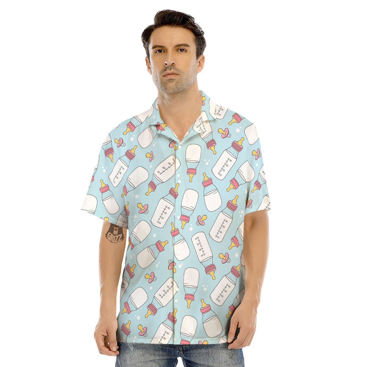 Cartoon Milk Bottle Print Pattern Men's Hawaiian Shirt-grizzshop