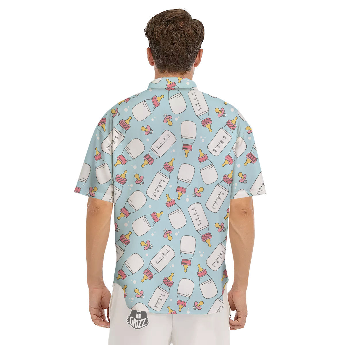 Cartoon Milk Bottle Print Pattern Men's Short Sleeve Shirts-grizzshop