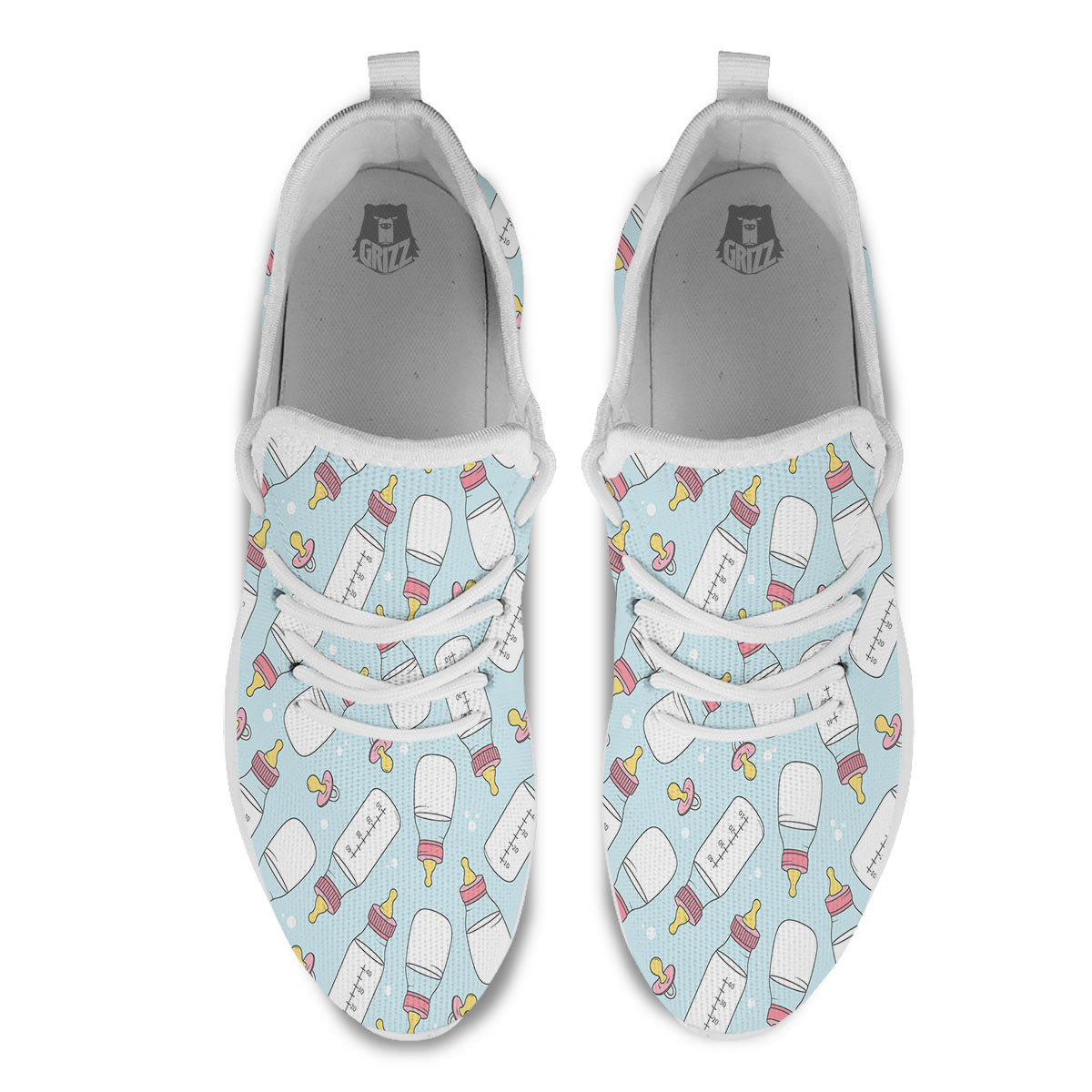 Cartoon Milk Bottle Print Pattern White Athletic Shoes-grizzshop