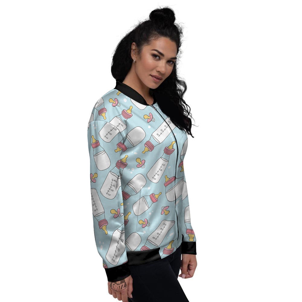 Cartoon Milk Bottle Print Pattern Women's Bomber Jacket-grizzshop
