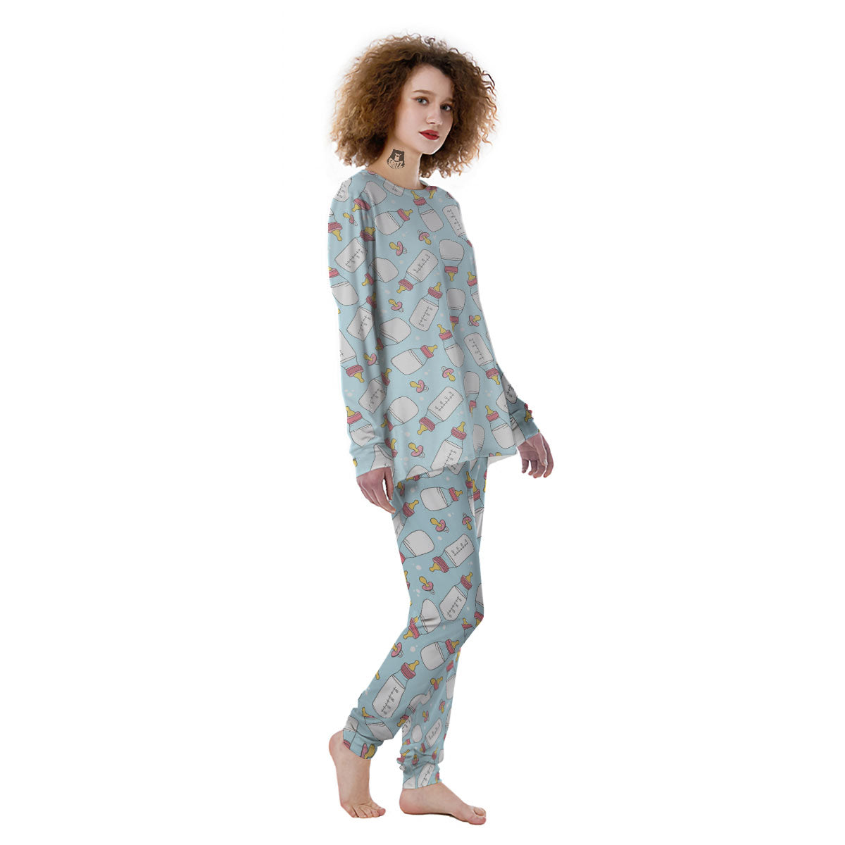Cartoon Milk Bottle Print Pattern Women's Pajamas-grizzshop