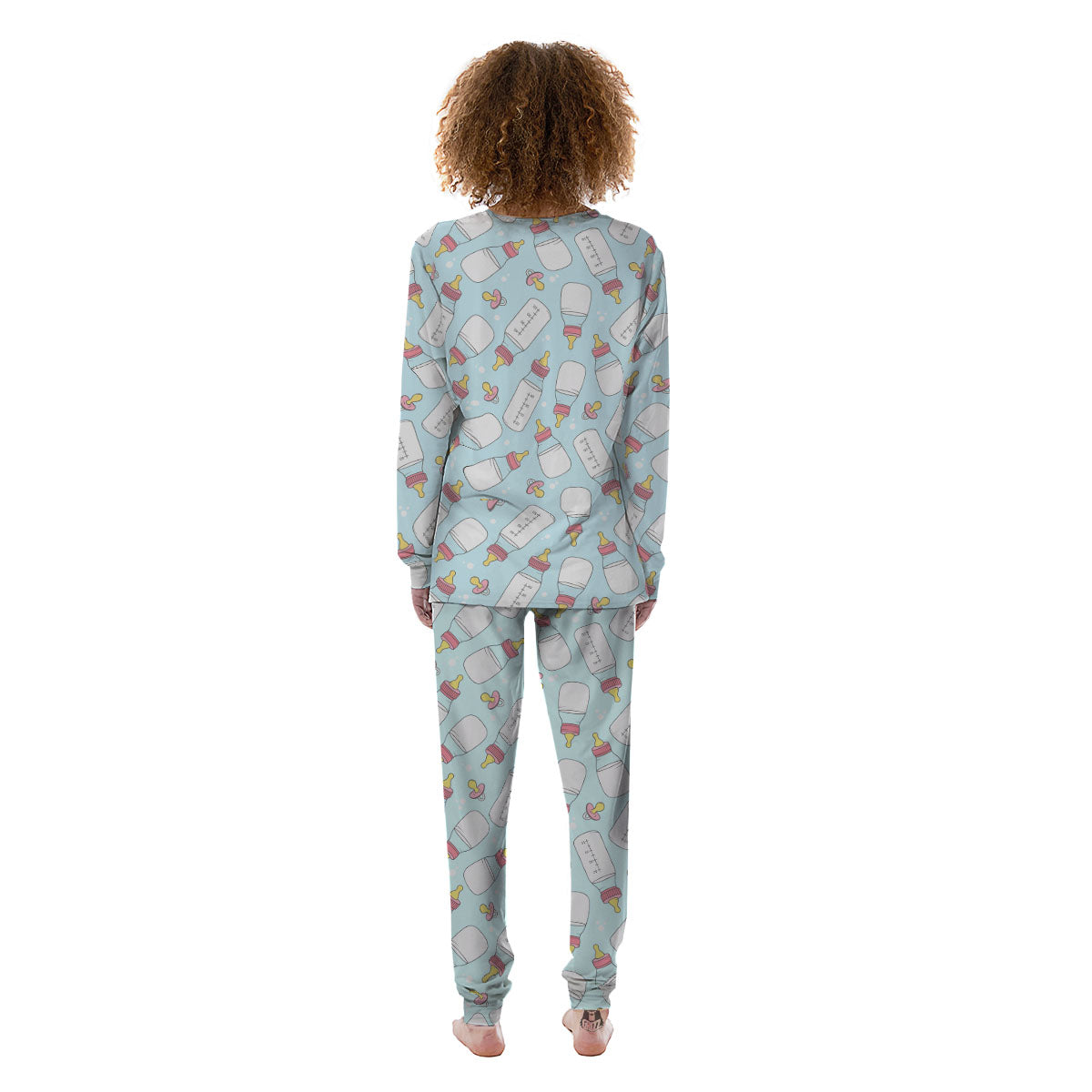 Cartoon Milk Bottle Print Pattern Women's Pajamas-grizzshop