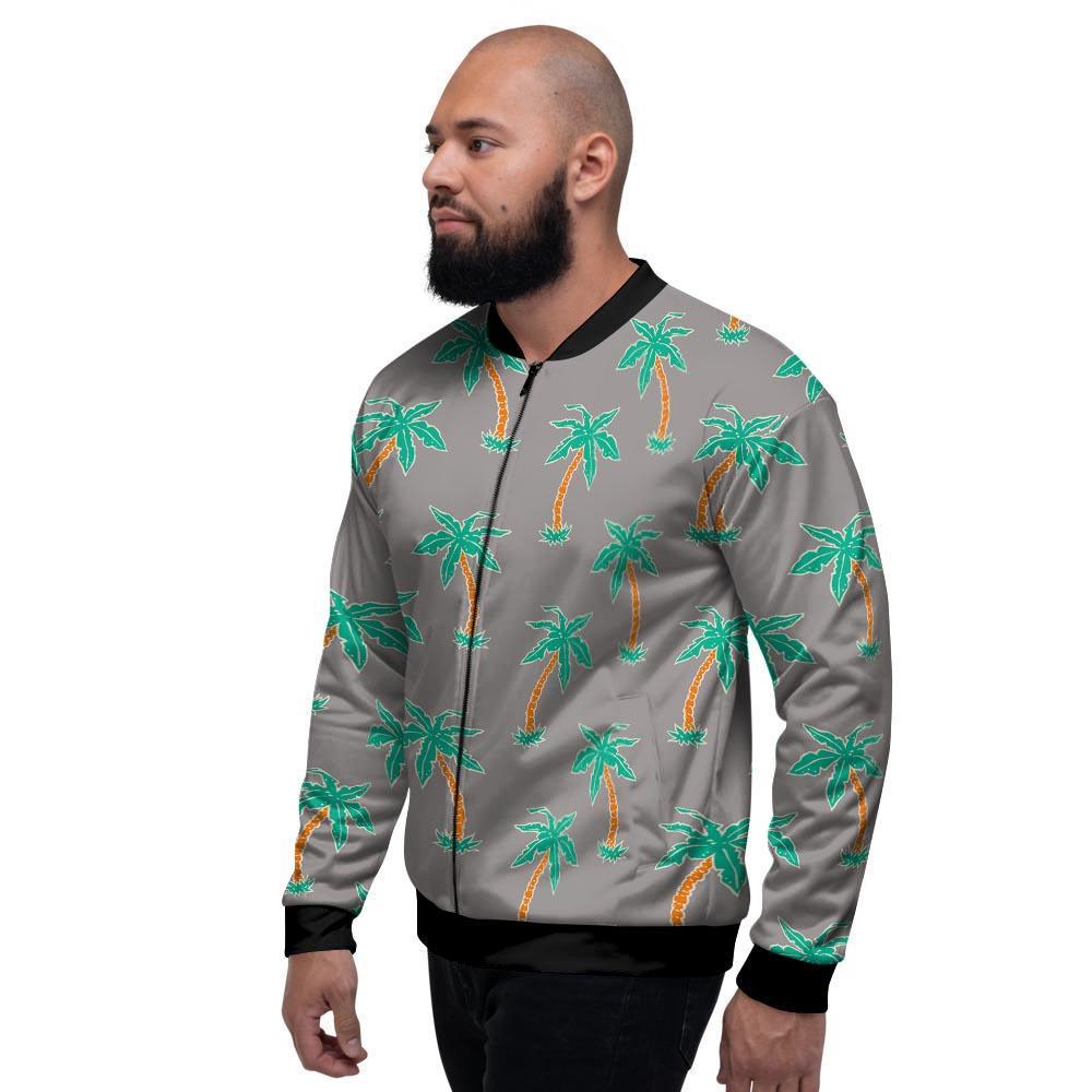 Cartoon Palm Tree Hawaiian Print Men's Bomber Jacket-grizzshop