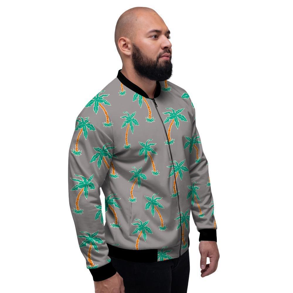 Cartoon Palm Tree Hawaiian Print Men's Bomber Jacket-grizzshop