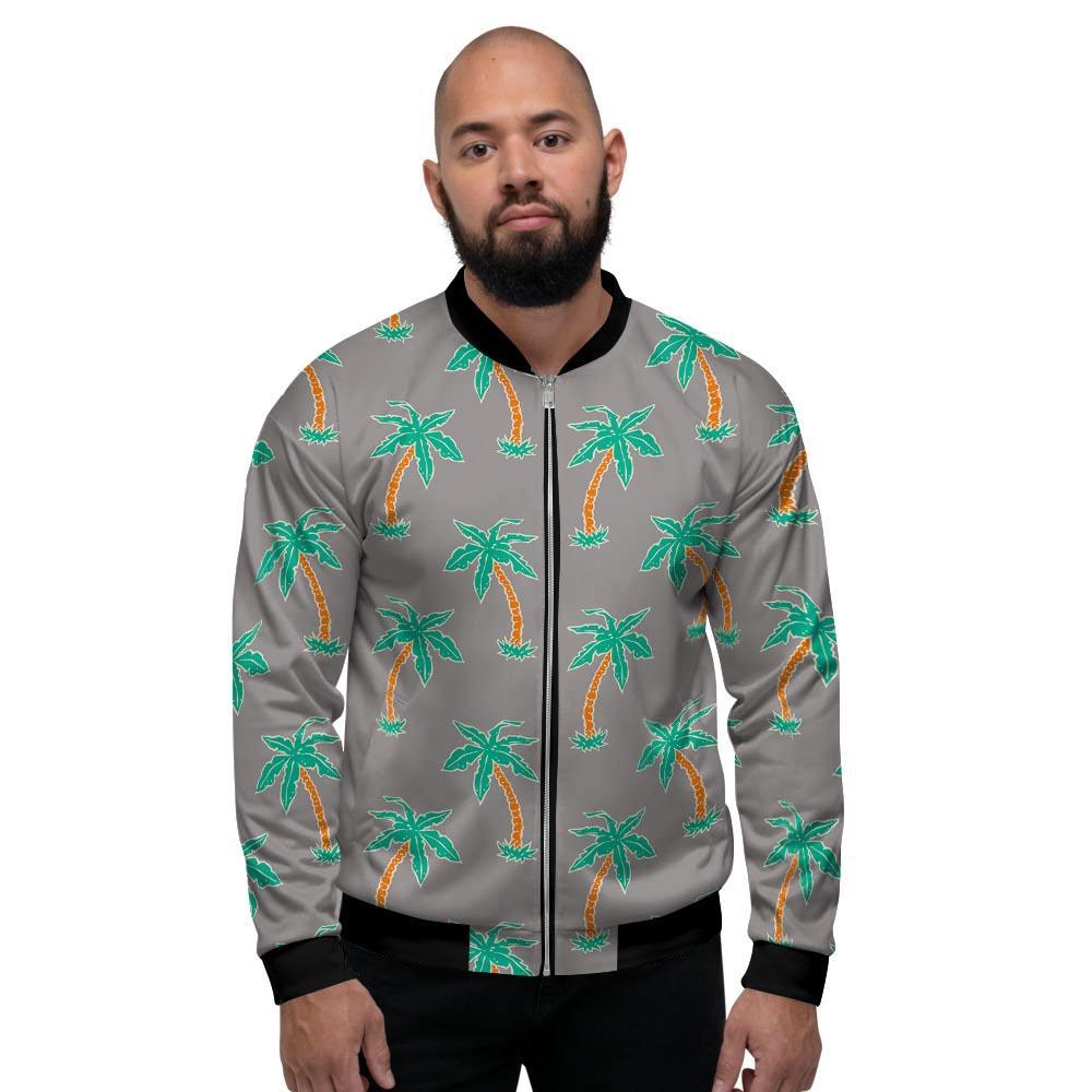 Cartoon Palm Tree Hawaiian Print Men's Bomber Jacket-grizzshop