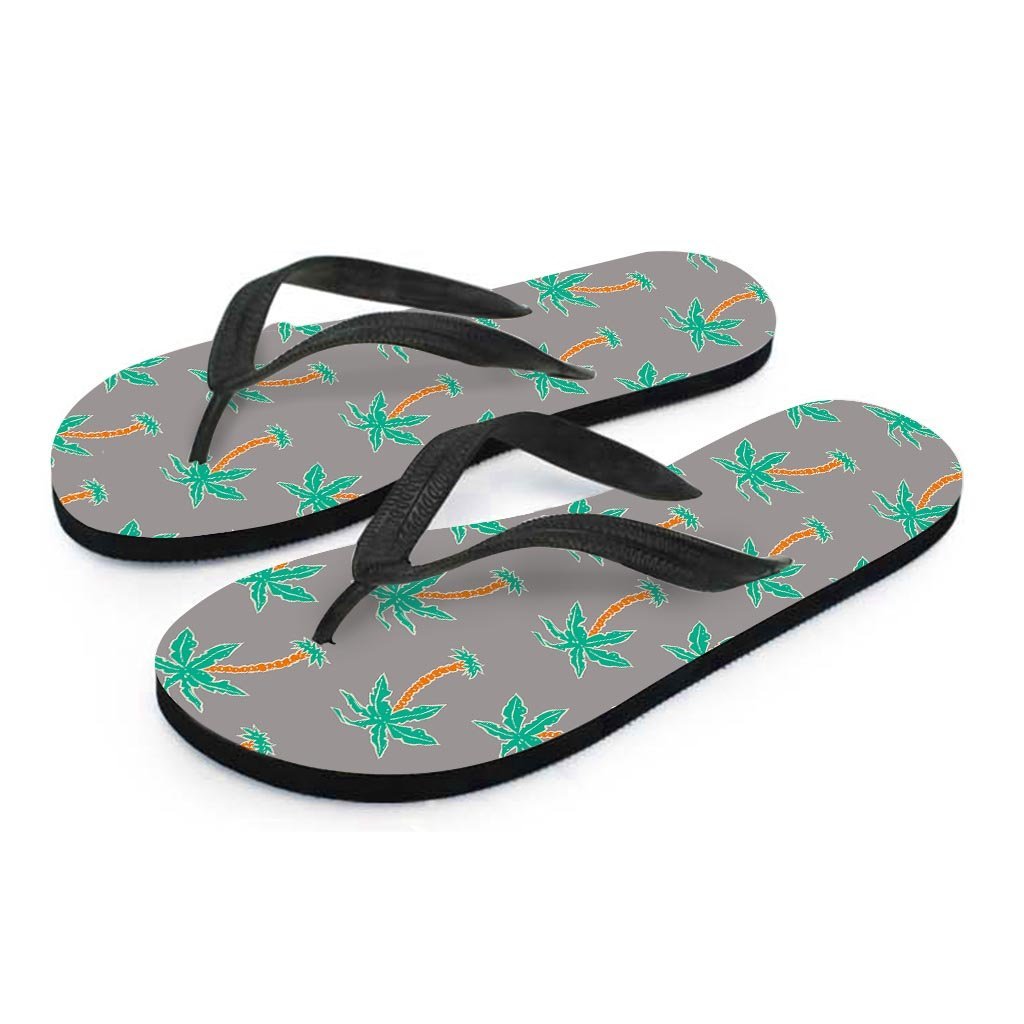 Cartoon Palm Tree Hawaiian Print Men's Flip Flops-grizzshop