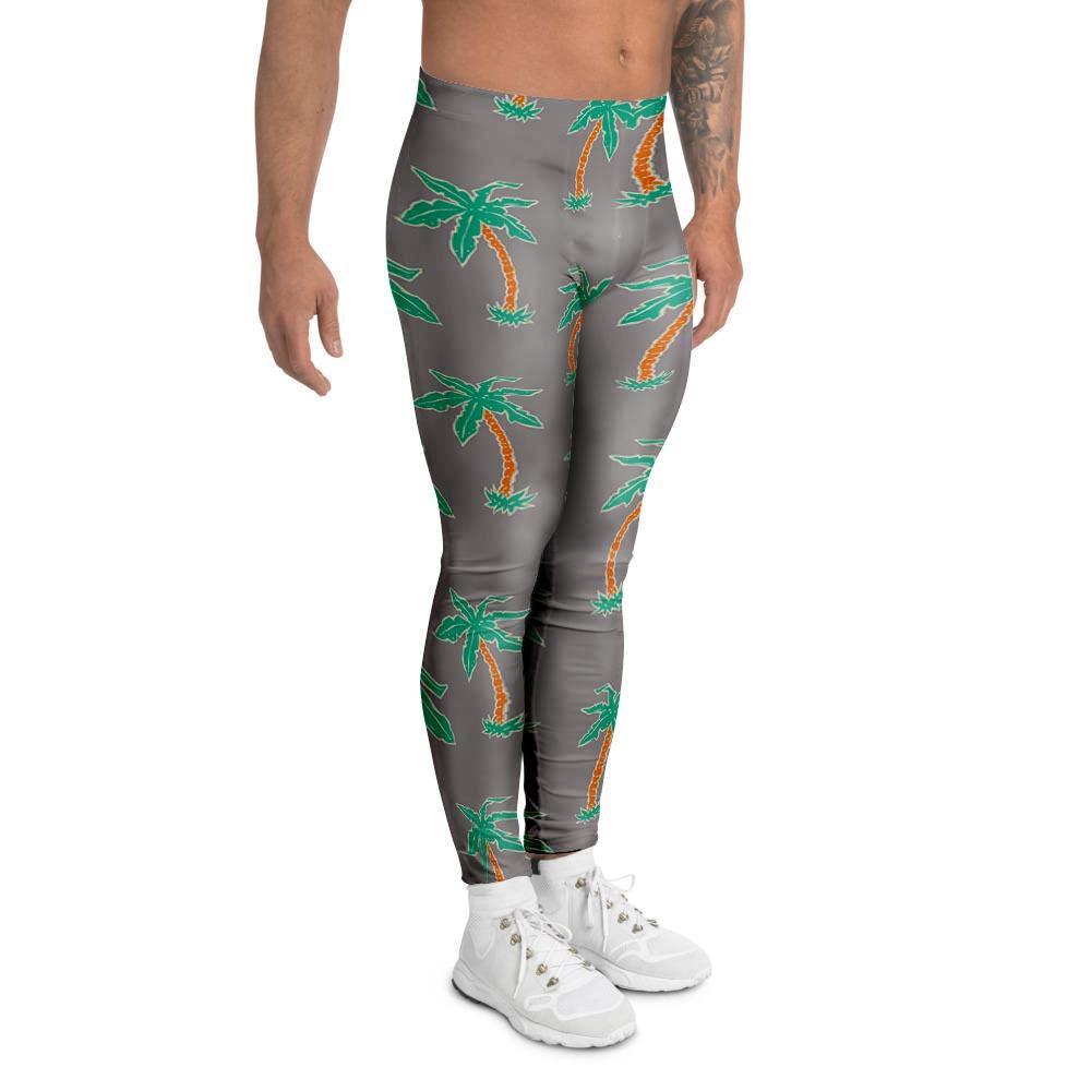 Cartoon Palm Tree Hawaiian Print Men's Leggings-grizzshop