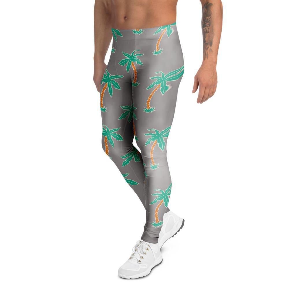 Cartoon Palm Tree Hawaiian Print Men's Leggings-grizzshop