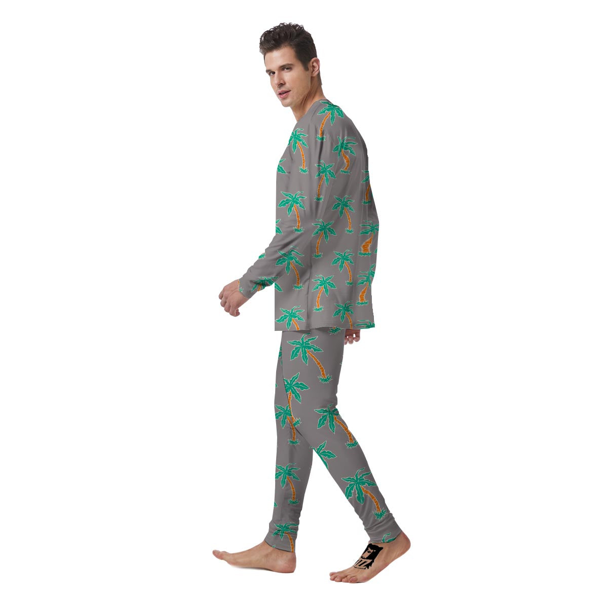 Cartoon Palm Tree Hawaiian Print Men's Pajamas-grizzshop