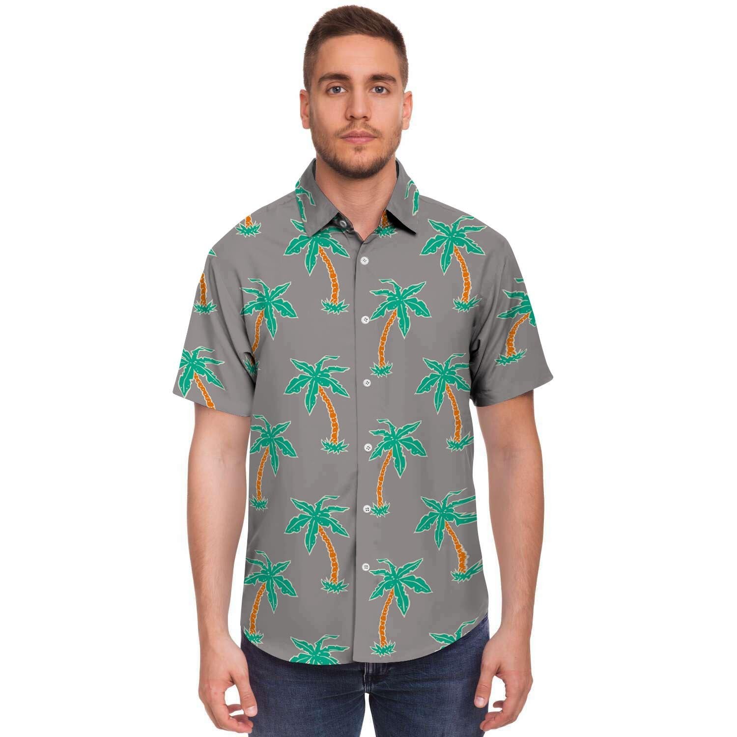 Cartoon Palm Tree Hawaiian Print Men's Short Sleeve Shirt-grizzshop