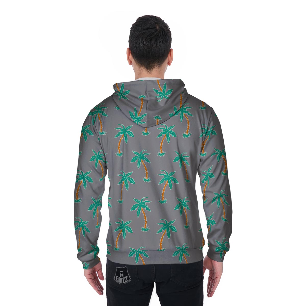 Cartoon Palm Tree Hawaiian Print Men's Zip Up Hoodie-grizzshop