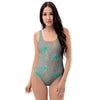 Cartoon Palm Tree Hawaiian Print One Piece Swimsuite-grizzshop