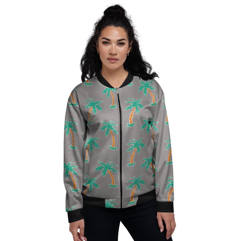 Cartoon Palm Tree Hawaiian Print Women's Bomber Jacket-grizzshop