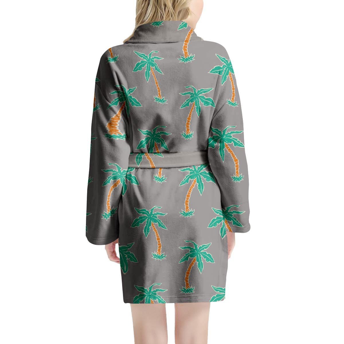 Cartoon Palm Tree Hawaiian Print Women's Robe-grizzshop