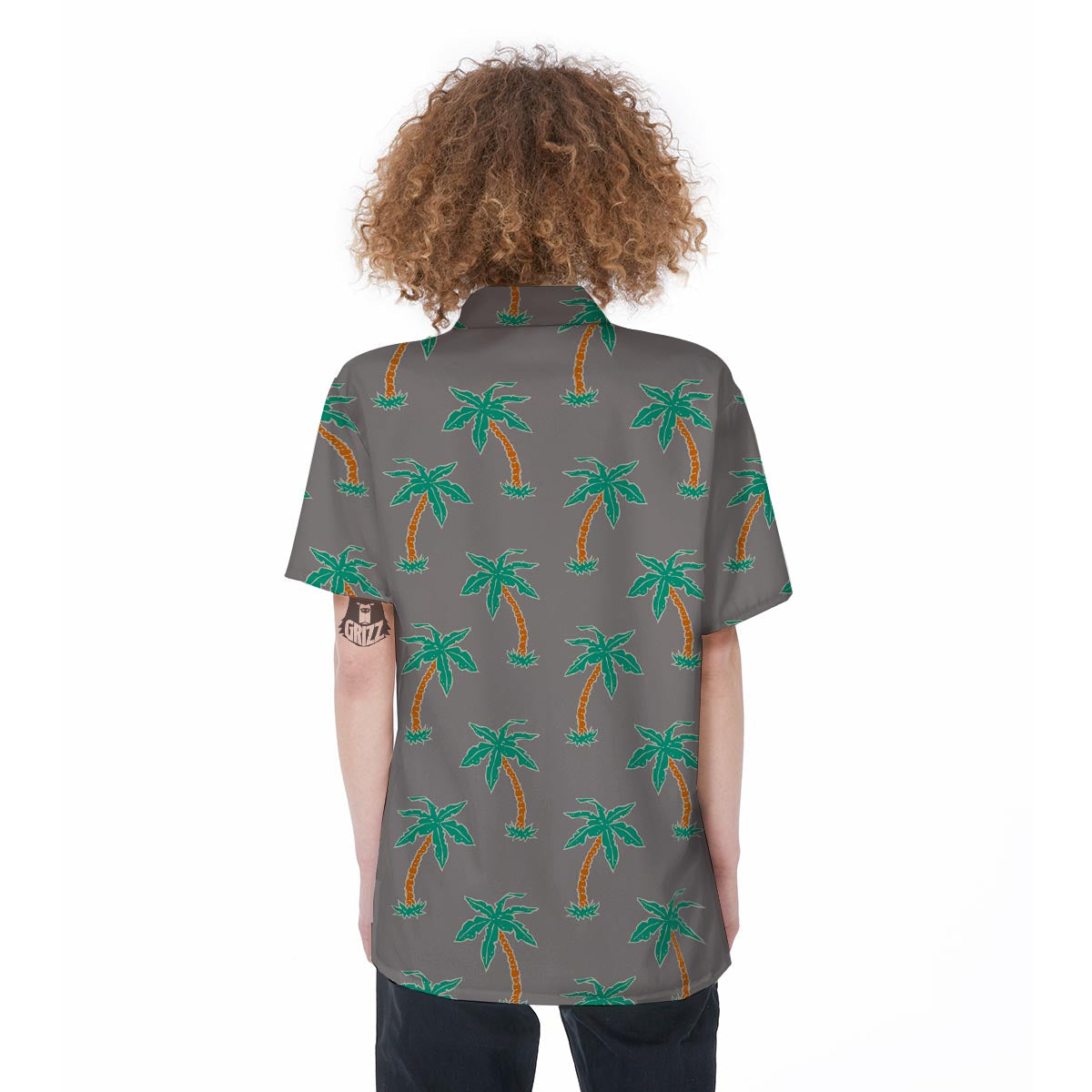 Cartoon Palm Tree Hawaiian Print Women's Short Sleeve Shirts-grizzshop