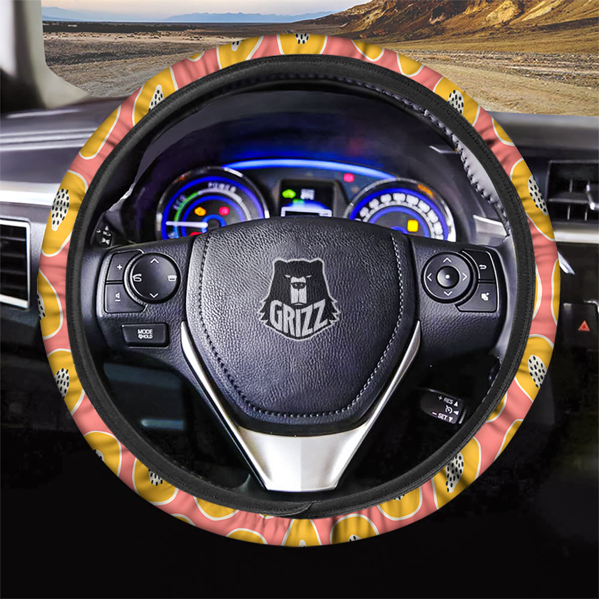 Cartoon Papaya Pink Print Pattern Car Steering Wheel Cover-grizzshop