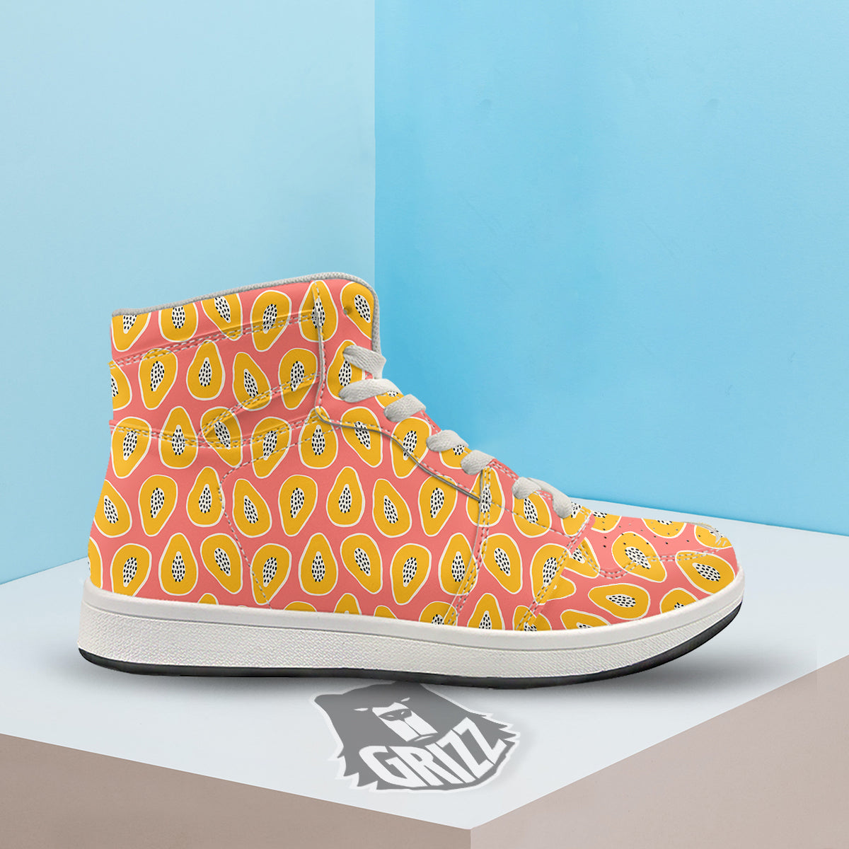 Cartoon Papaya Pink Print Pattern High Top Sneakers-grizzshop