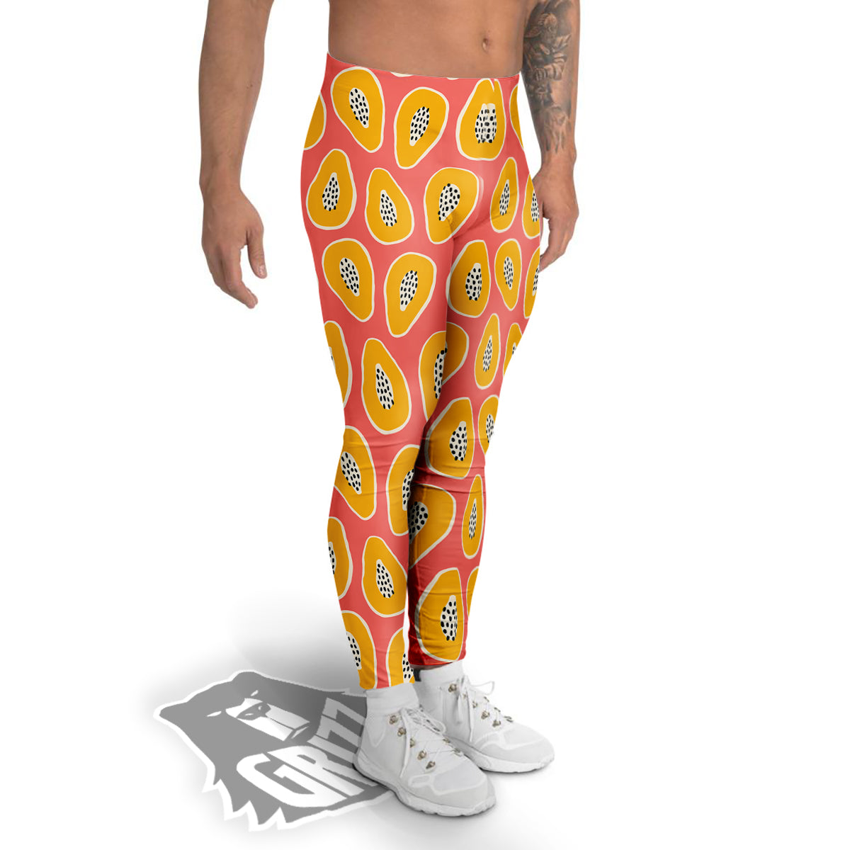 Cartoon Papaya Pink Print Pattern Men's Leggings-grizzshop