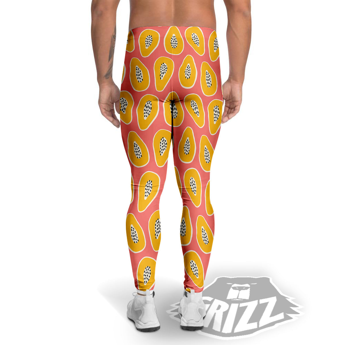 Cartoon Papaya Pink Print Pattern Men's Leggings-grizzshop