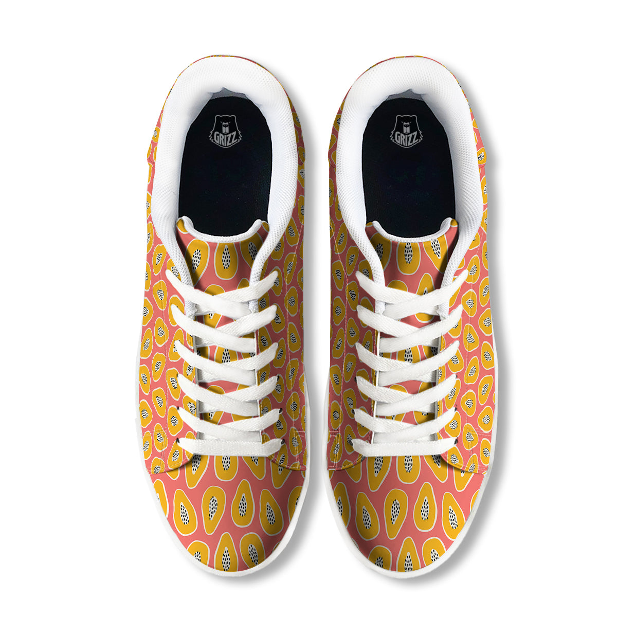 Cartoon Papaya Pink Print Pattern White Low Top Sneakers-grizzshop