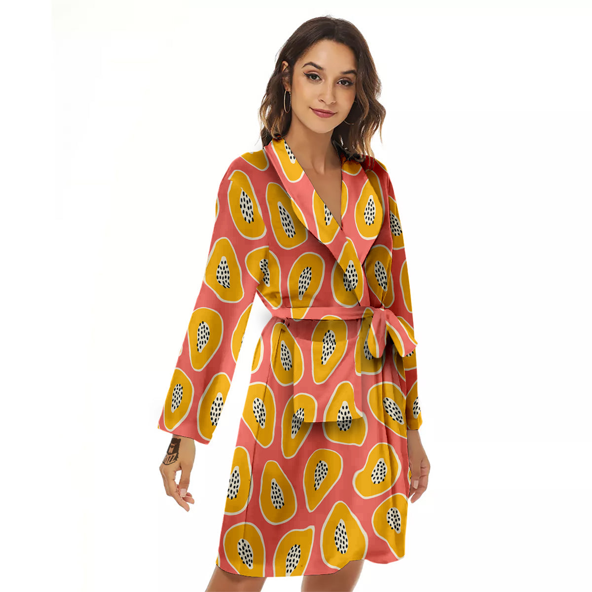 Cartoon Papaya Pink Print Pattern Women's Robe-grizzshop