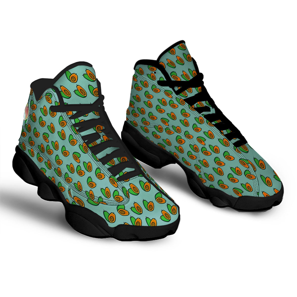 Cartoon Papaya Print Pattern Black Basketball Shoes-grizzshop