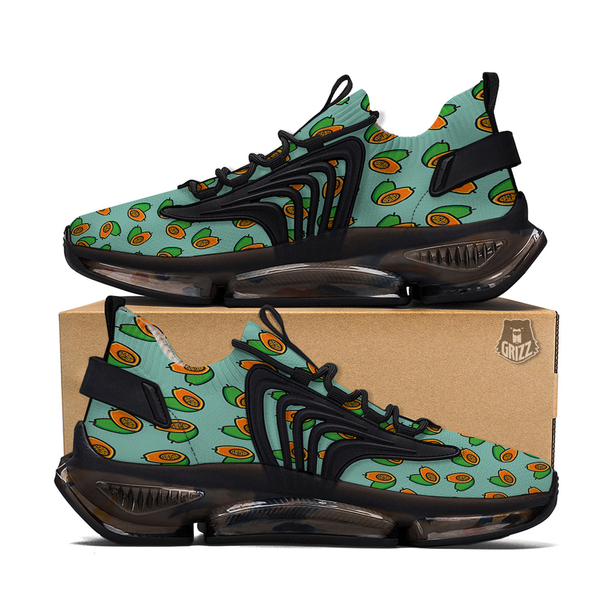 Cartoon Papaya Print Pattern Black Gym Shoes-grizzshop