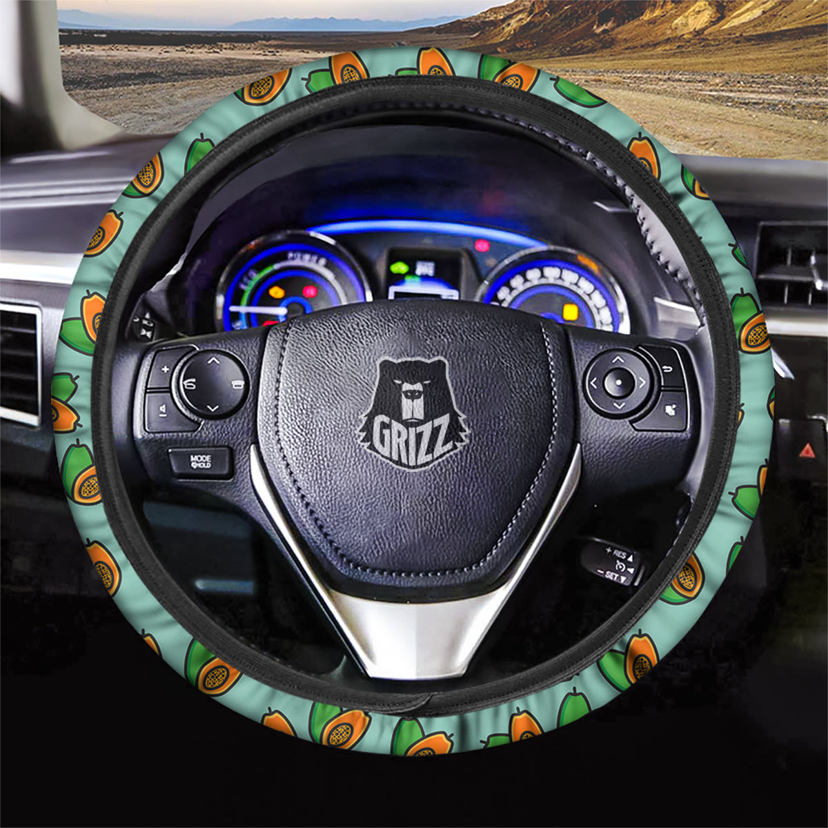 Cartoon Papaya Print Pattern Car Steering Wheel Cover-grizzshop
