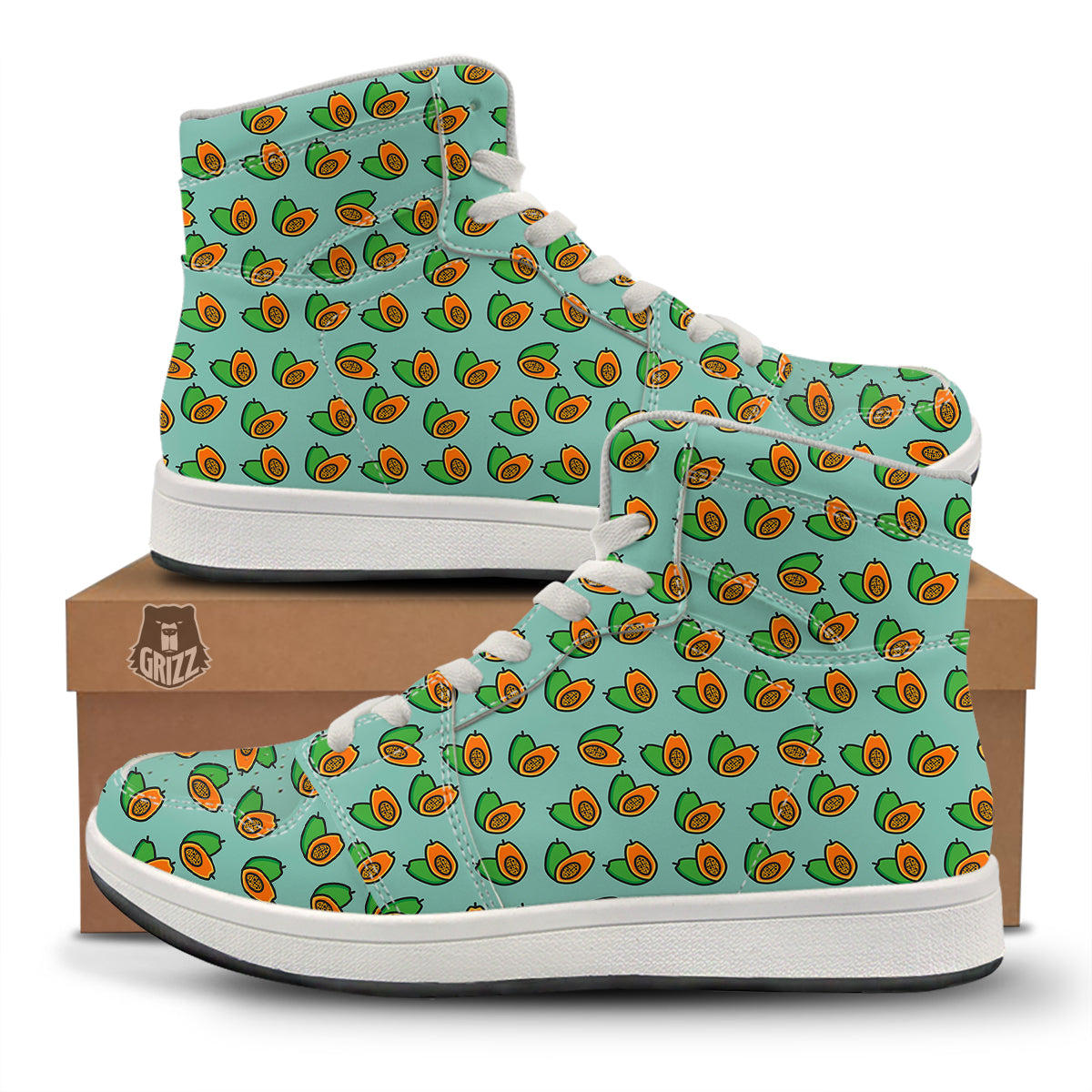 Cartoon Papaya Print Pattern High Top Sneakers-grizzshop
