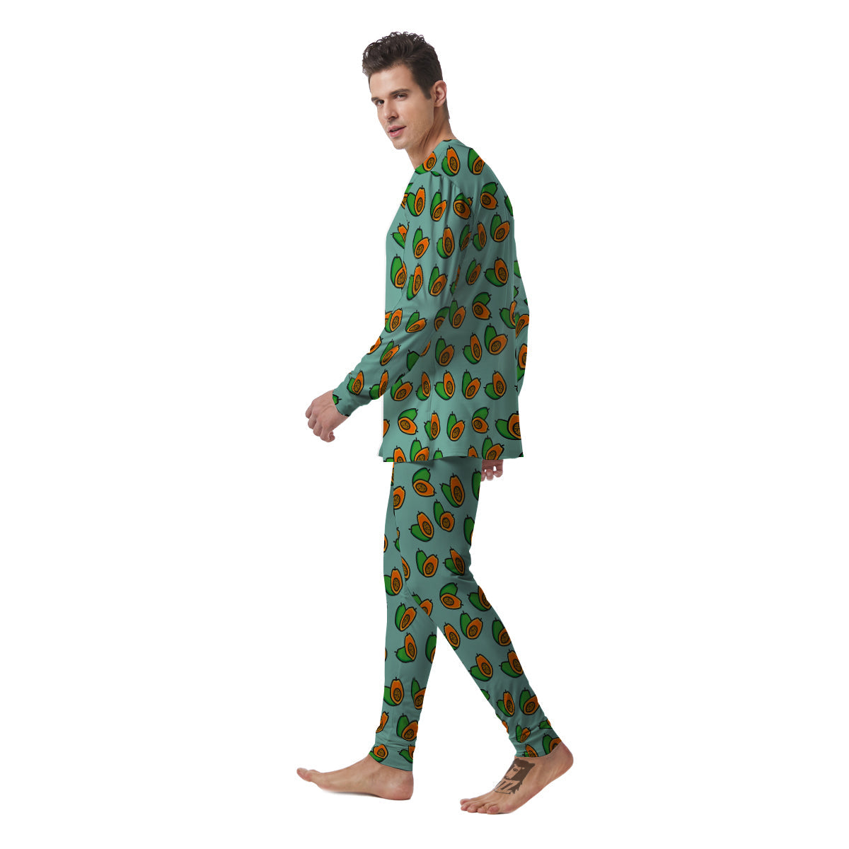 Cartoon Papaya Print Pattern Men's Pajamas-grizzshop