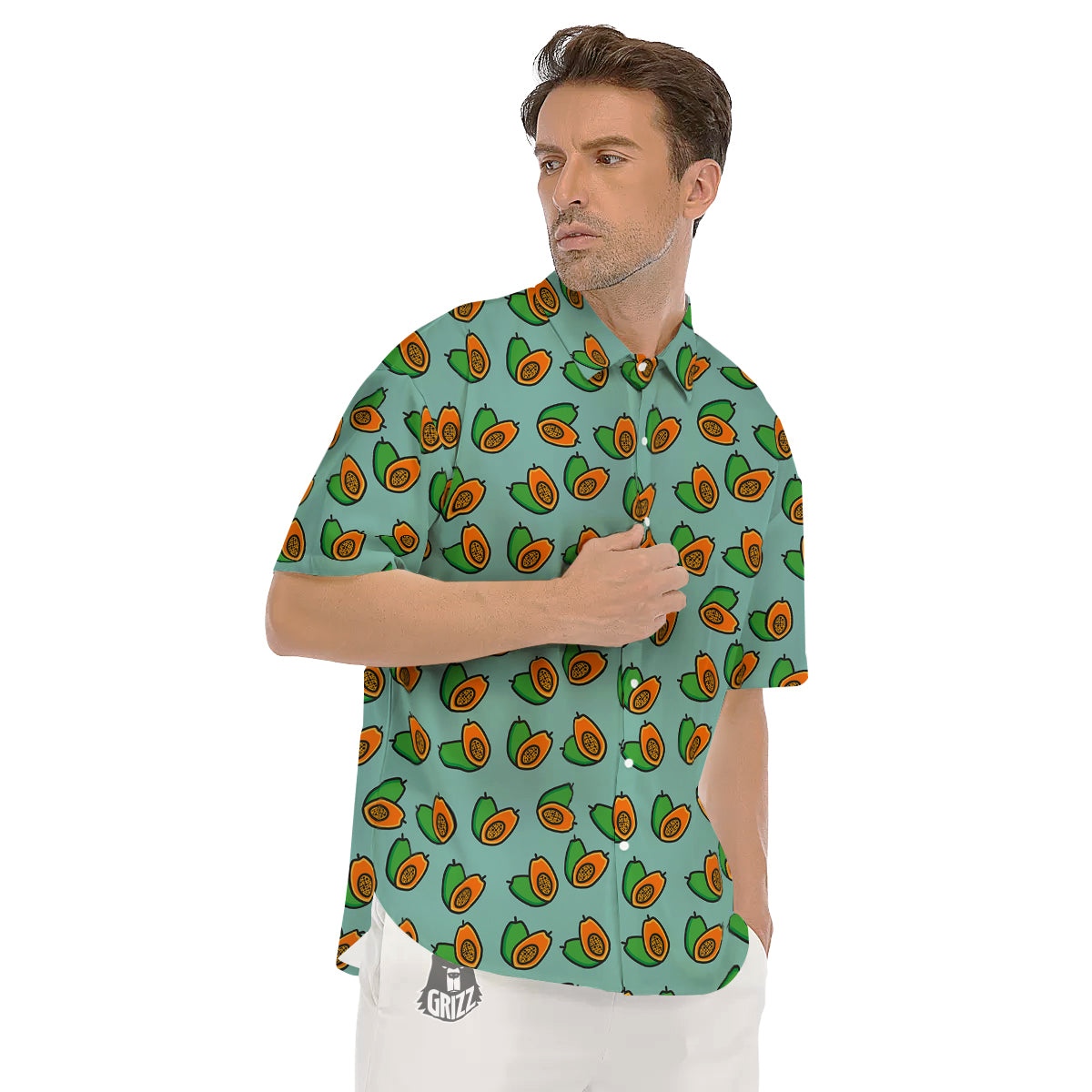 Cartoon Papaya Print Pattern Men's Short Sleeve Shirts-grizzshop