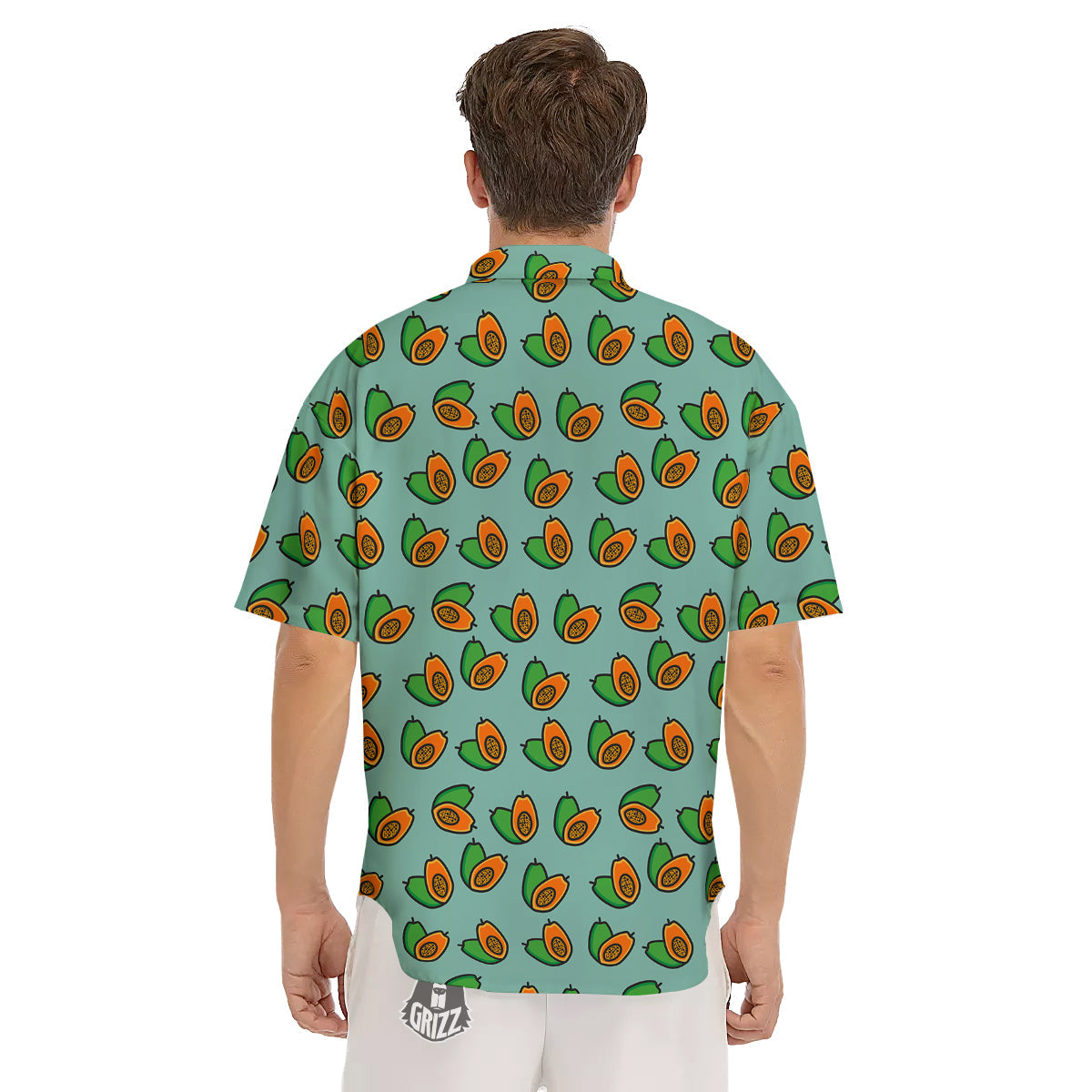 Cartoon Papaya Print Pattern Men's Short Sleeve Shirts-grizzshop