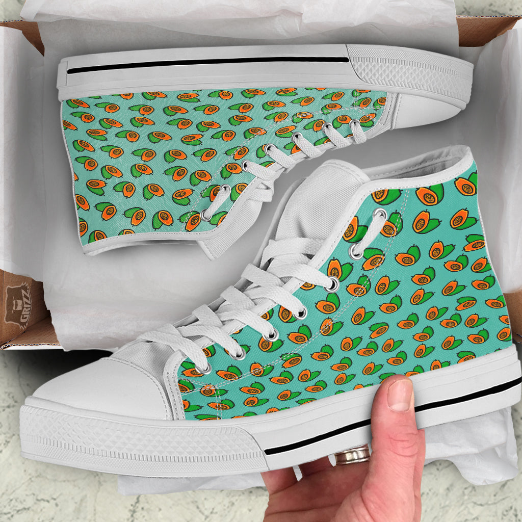 Cartoon Papaya Print Pattern White High Top Shoes-grizzshop
