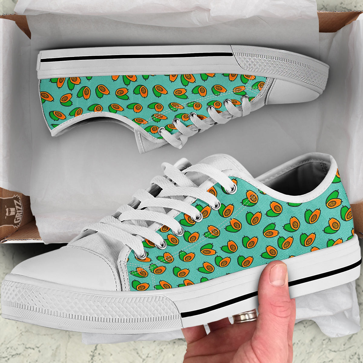 Cartoon Papaya Print Pattern White Low Top Shoes-grizzshop