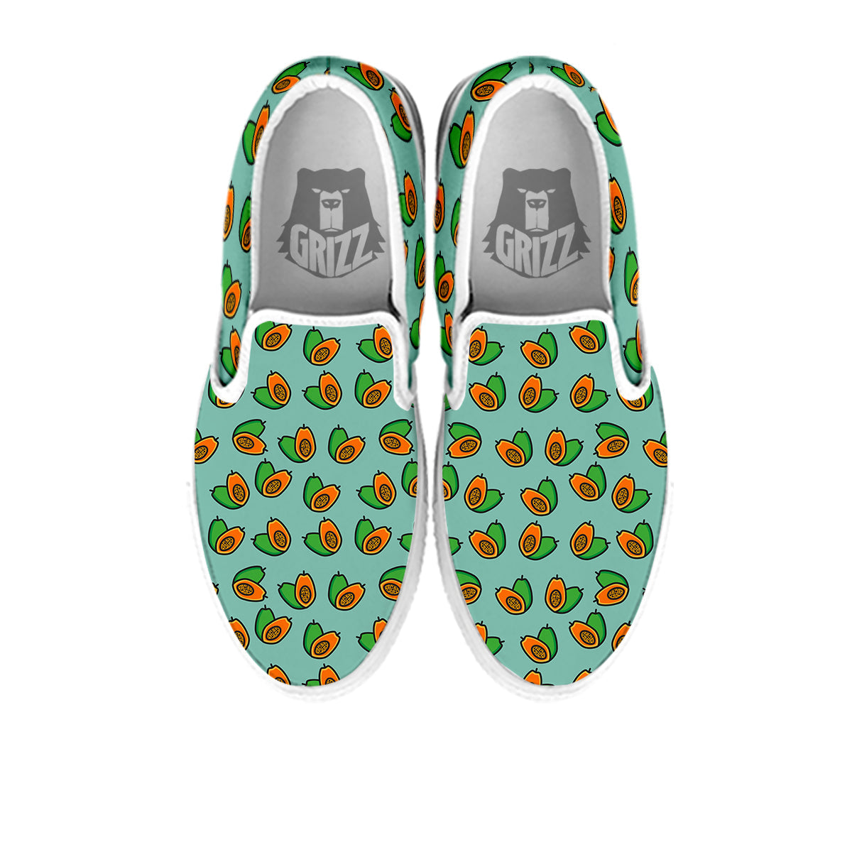 Cartoon Papaya Print Pattern White Slip On Shoes-grizzshop