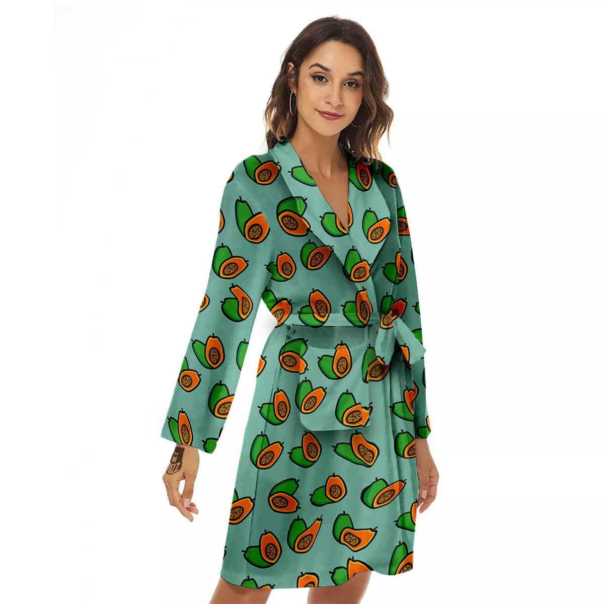 Cartoon Papaya Print Pattern Women's Robe-grizzshop