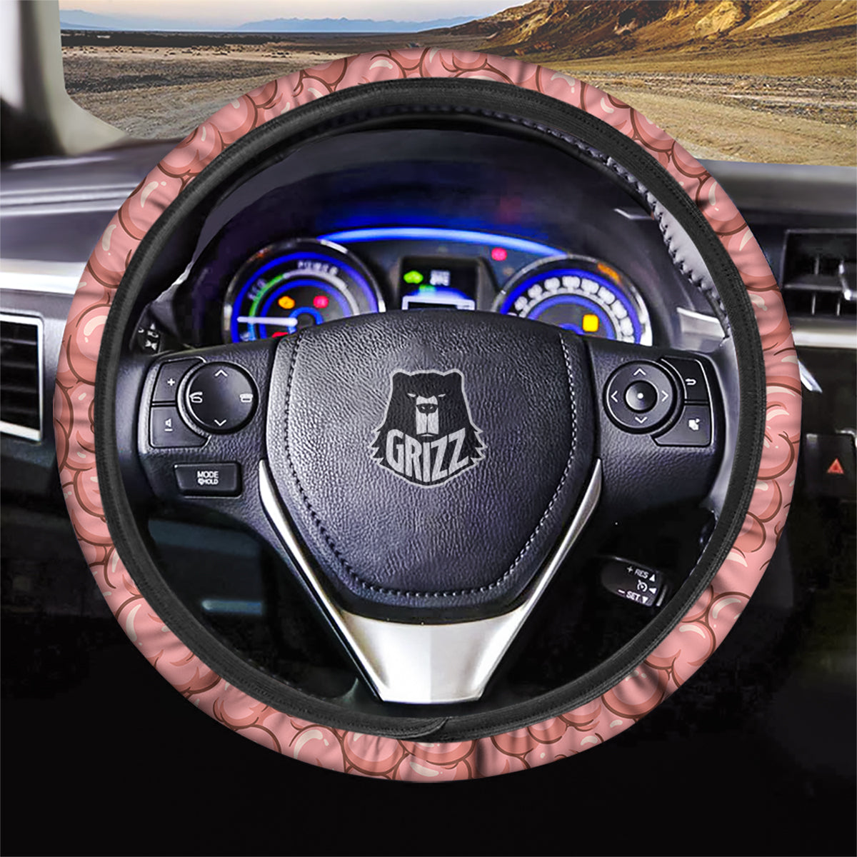 Cartoon Pink Brain Print Pattern Car Steering Wheel Cover-grizzshop