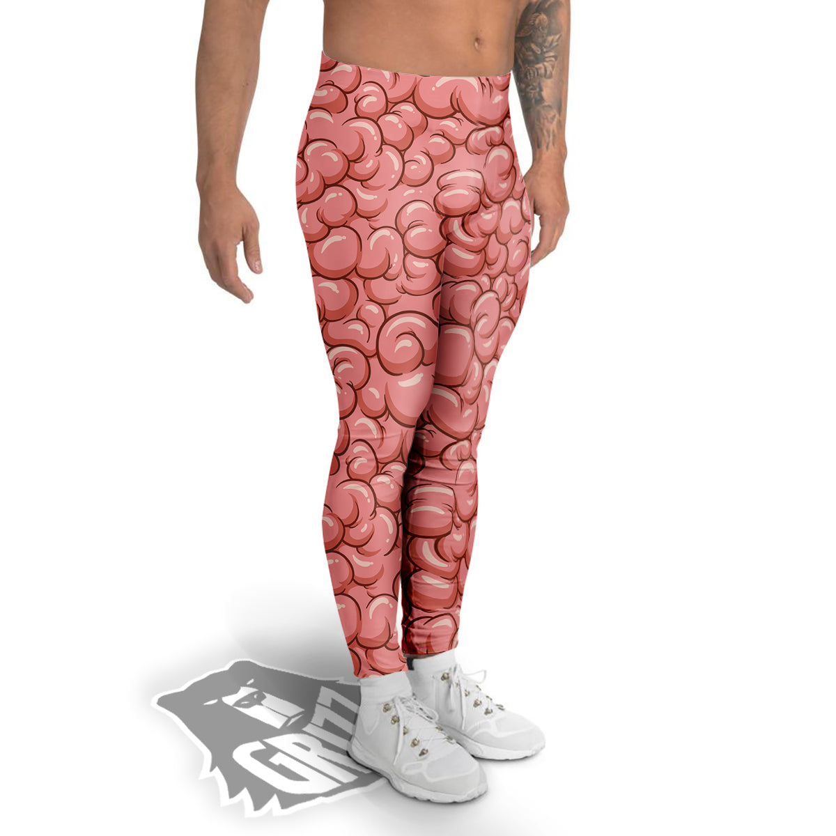 Cartoon Pink Brain Print Pattern Men's Leggings-grizzshop