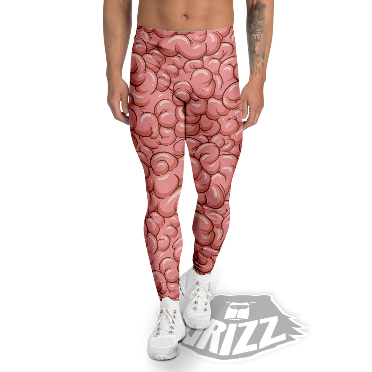 Cartoon Pink Brain Print Pattern Men's Leggings-grizzshop
