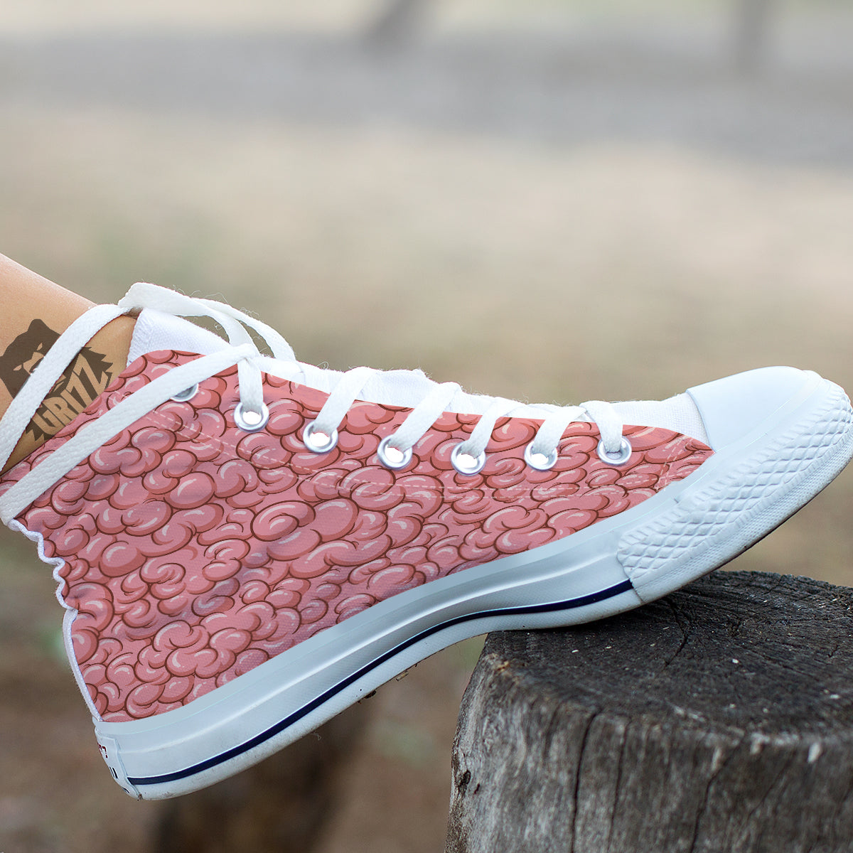Cartoon Pink Brain Print Pattern White High Top Shoes-grizzshop
