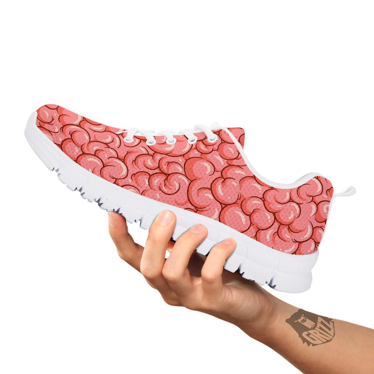 Cartoon Pink Brain Print Pattern White Sneaker-grizzshop
