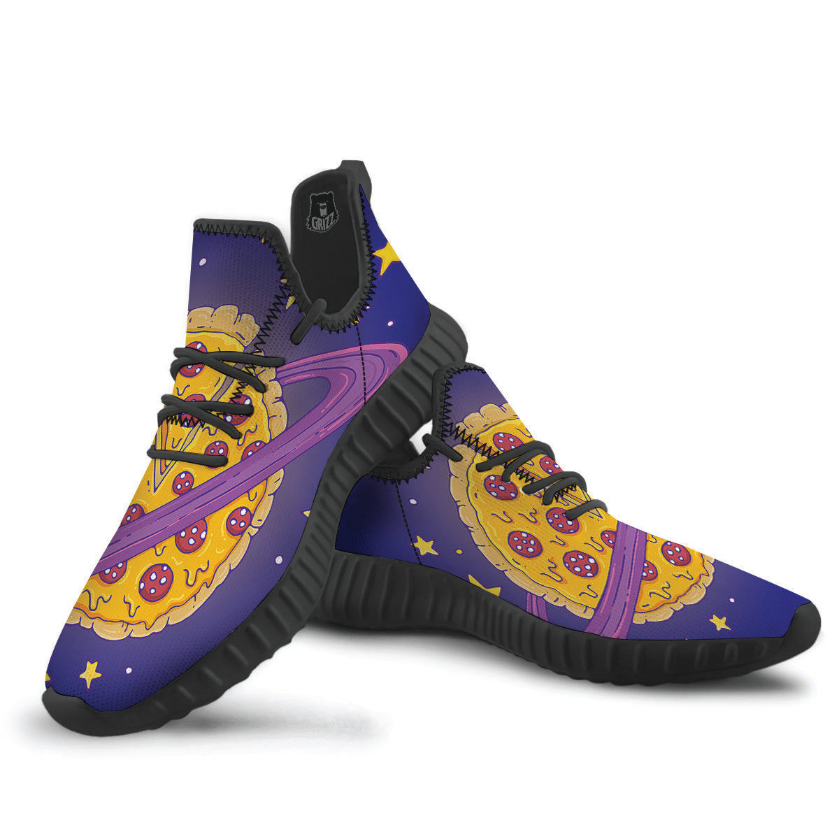 Cartoon Pizza Planet Print Black Walking Shoes-grizzshop