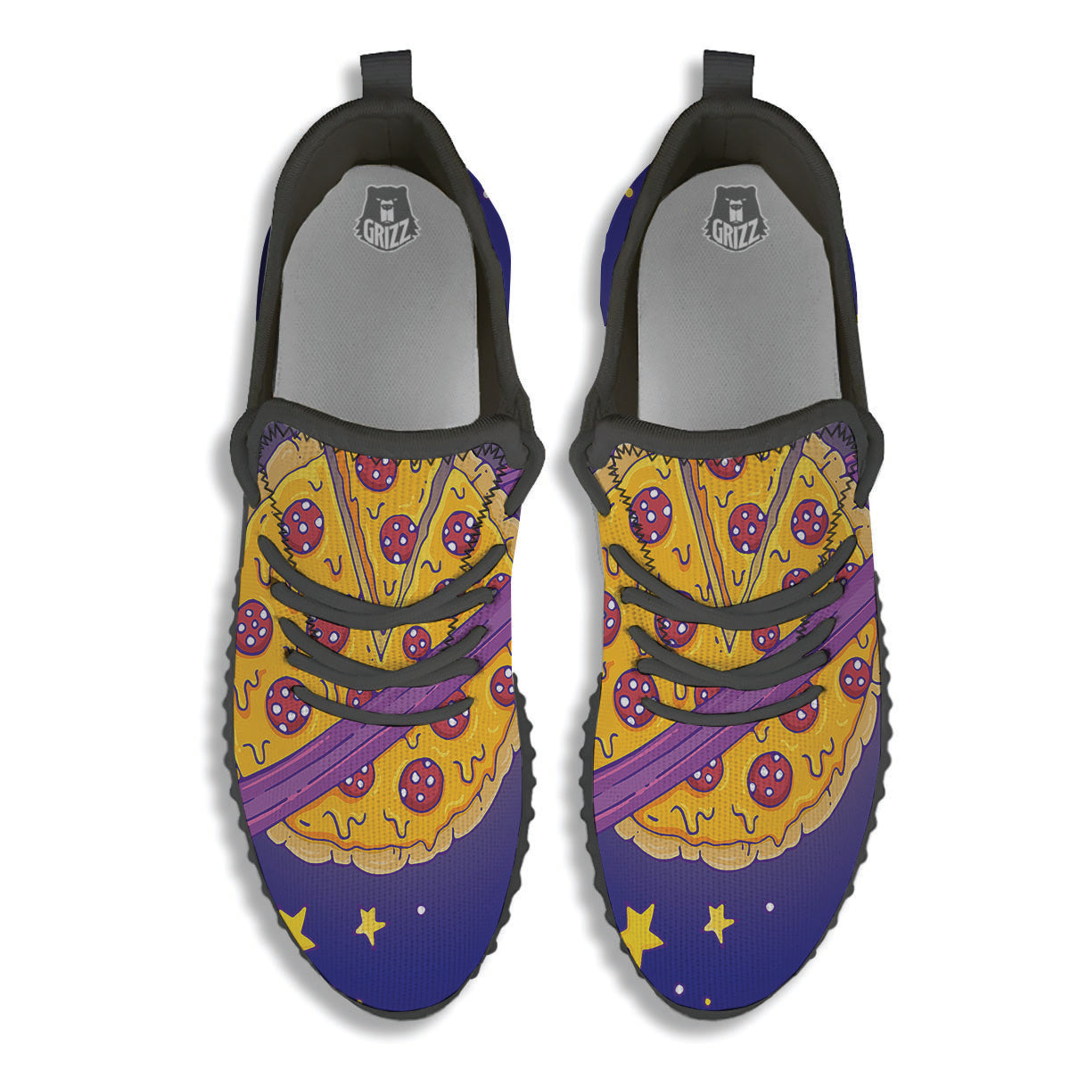 Cartoon Pizza Planet Print Black Walking Shoes-grizzshop
