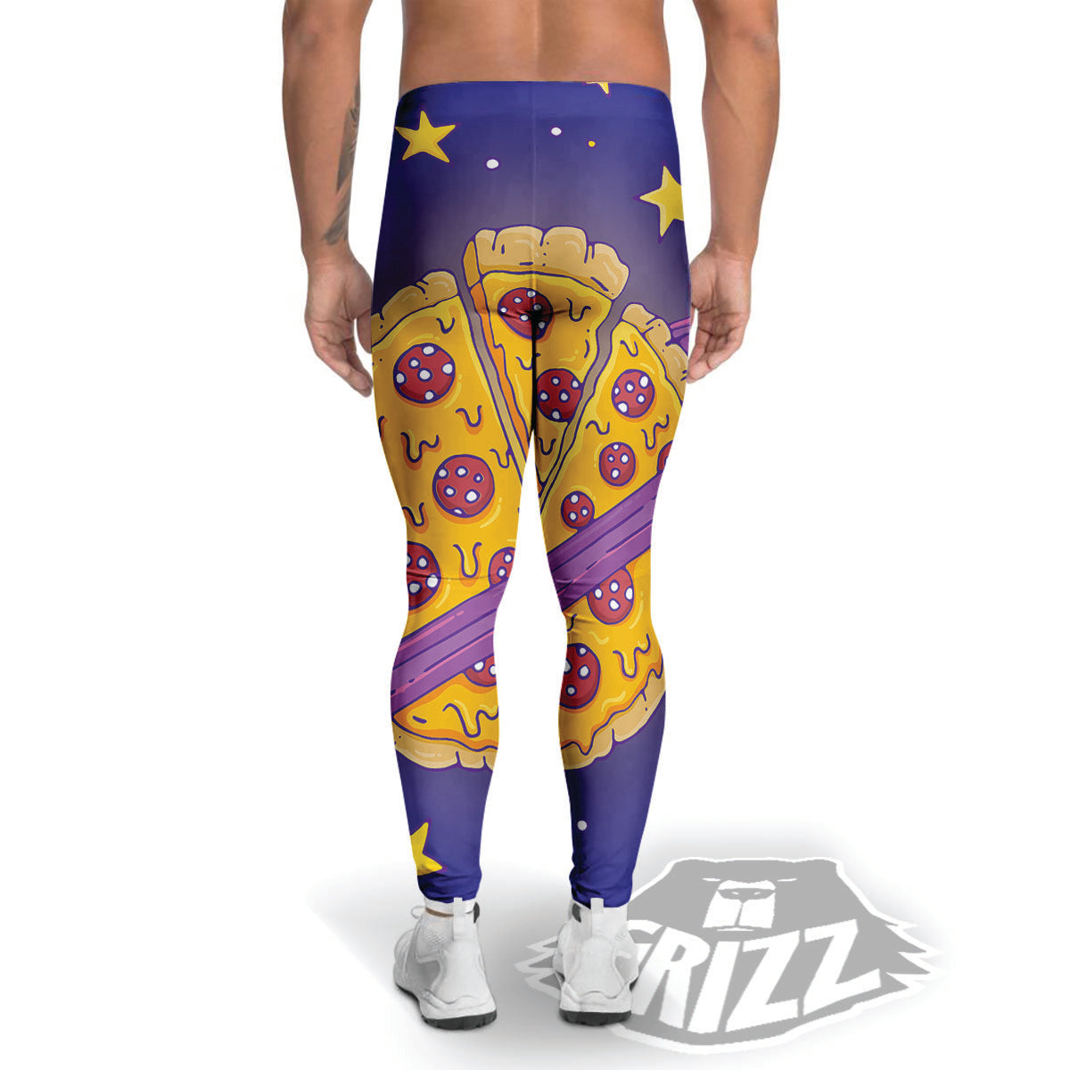 Cartoon Pizza Planet Print Men's Leggings-grizzshop