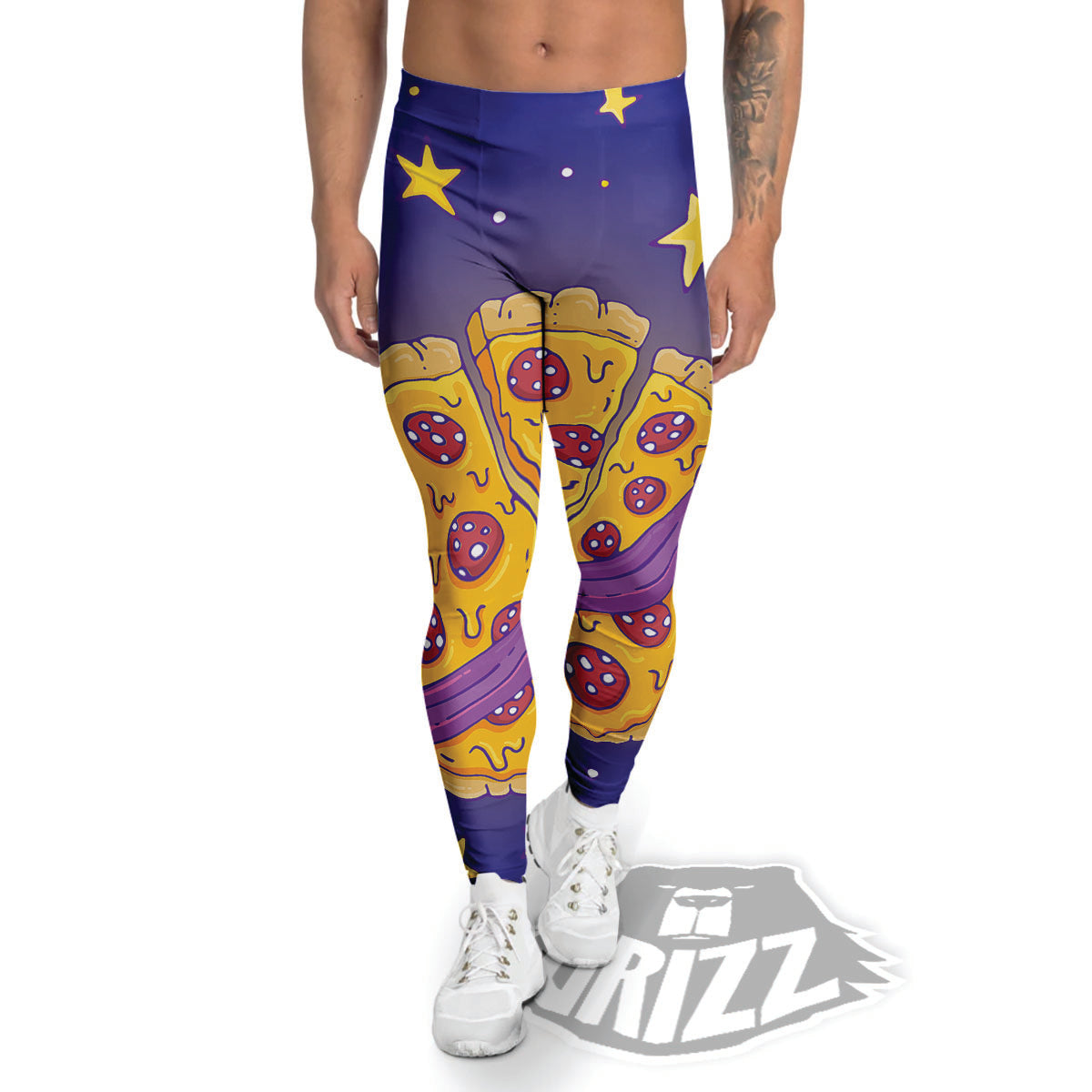 Cartoon Pizza Planet Print Men's Leggings-grizzshop