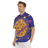 Cartoon Pizza Planet Print Men's Short Sleeve Shirts-grizzshop