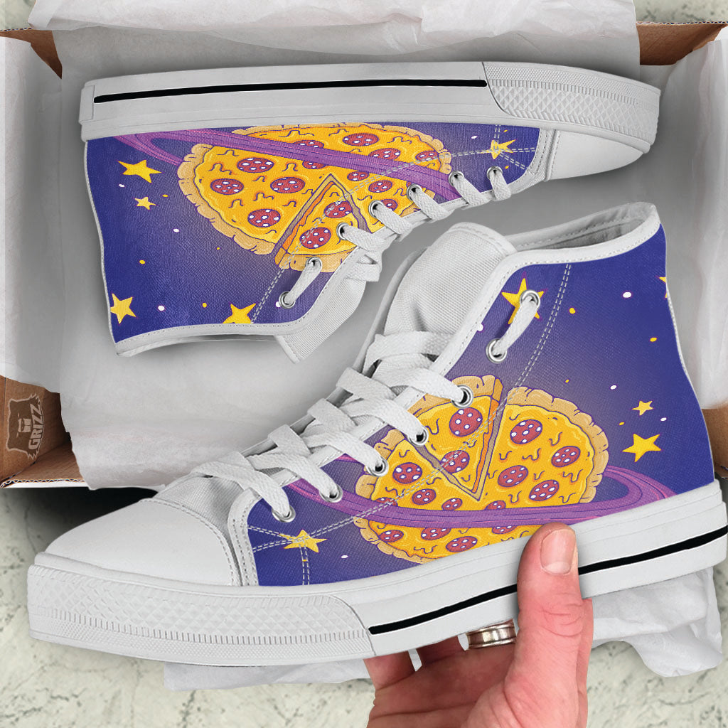 Cartoon Pizza Planet Print White High Top Shoes-grizzshop