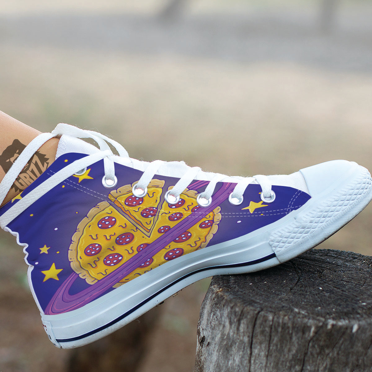 Cartoon Pizza Planet Print White High Top Shoes-grizzshop