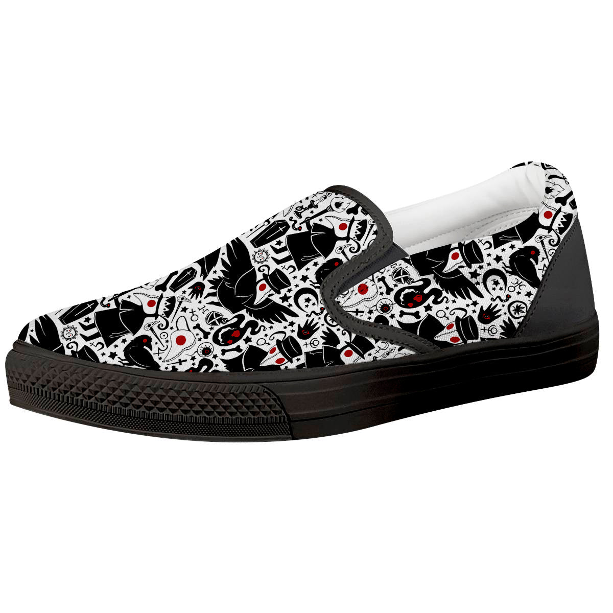Cartoon Plague Doctors And Crows Red Eyes Print Pattern Black Slip On Shoes-grizzshop