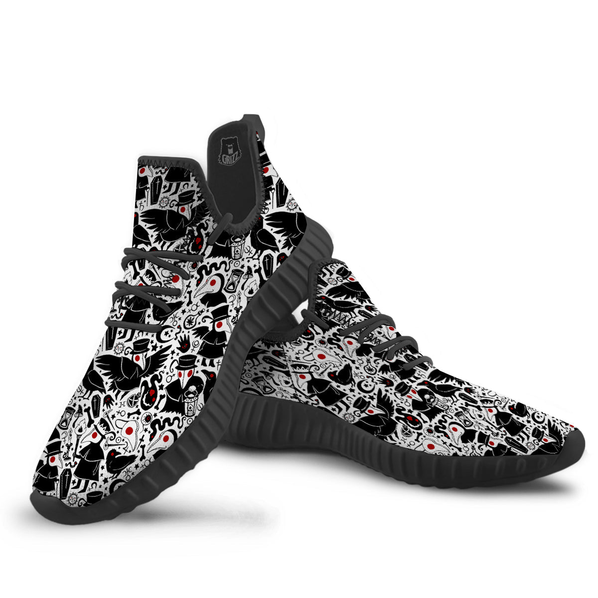 Cartoon Plague Doctors And Crows Red Eyes Print Pattern Black Walking Shoes-grizzshop